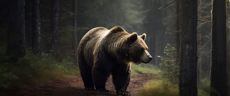 a bear standing in deep woods
